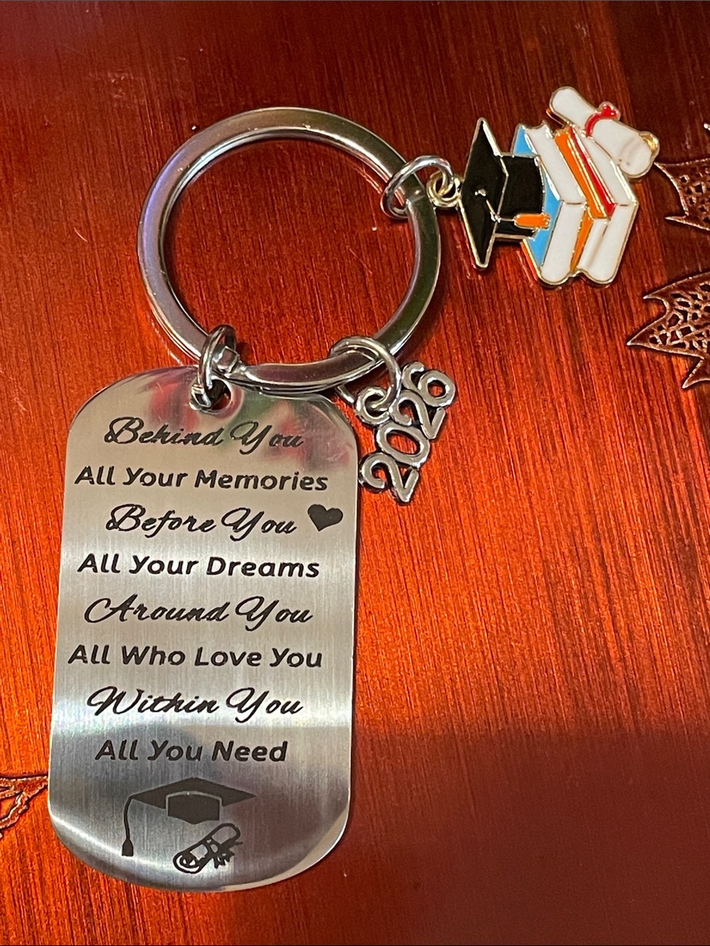 Graduation 2026Silver Stainless Keychain with Inspirational Engraving